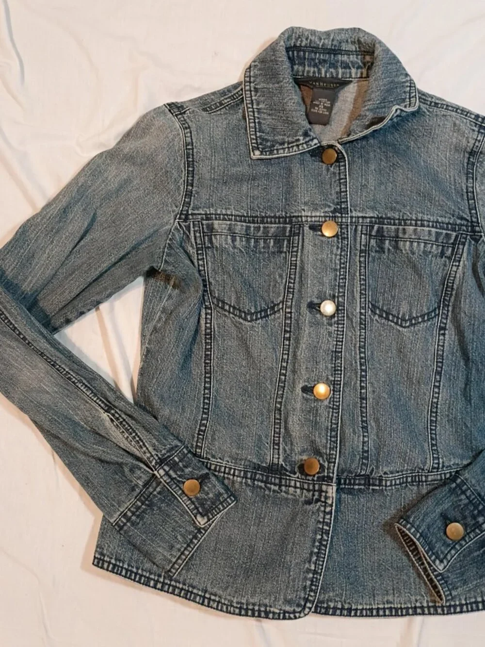 Van Heusen Denim Jacket Women's XS Medium Wash Tailored Structured Fitted Prince